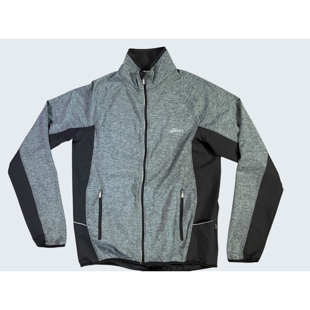 ASICS Women's Medium Gray Black Full Zip Running Jacket Reflective Pockets